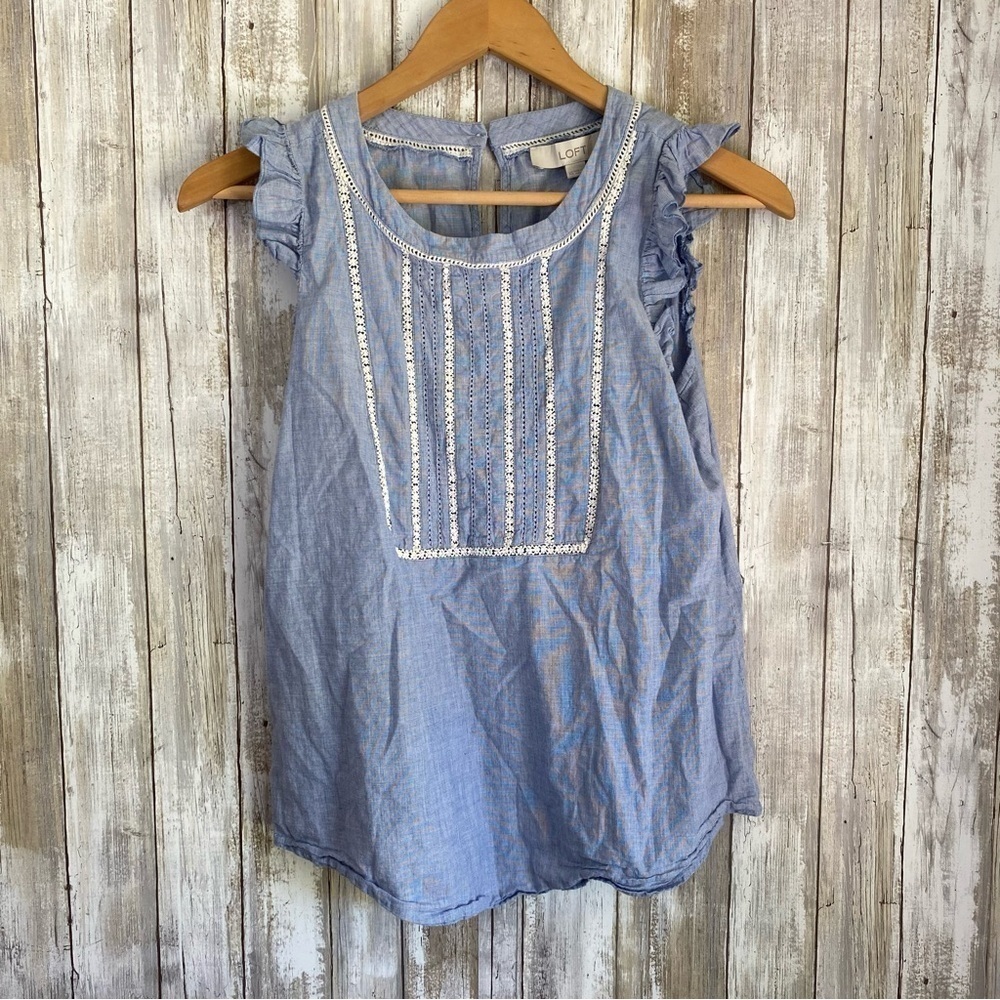 Loft Blue Ruffle Sleeveless Blouse